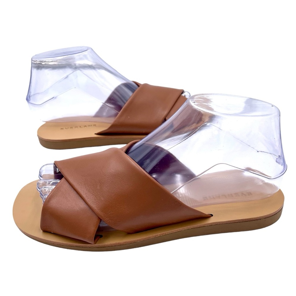 Everlane Brown Leather Cross-Band Slide Sandals